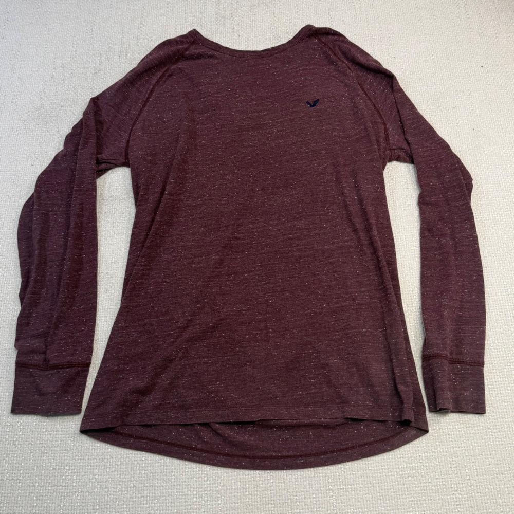 American Eagle Outfitters Mens Burgundy Heather Long Sleeve Crew Neck T-Shirt L